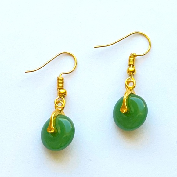 🆕 Natural Green Jade Donut Circle Drop Dangle Earring - Picture 1 of 3